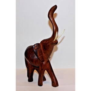 11 Inch Hand Carved African Solid Wood Elephant Vintage Sculpture